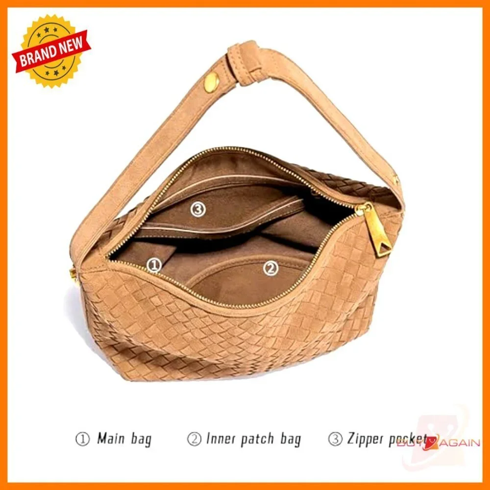 Woven Faux Suede Hobo Bag Adjustable Strap Crossbody Shoulder Purse